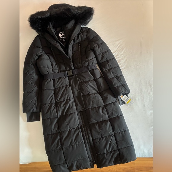 Michael Kors 💅❄️ Black Maxi Long Fur Winter Snow Puffer Coat MK Jacket NEW $400 - Picture 2 of 16